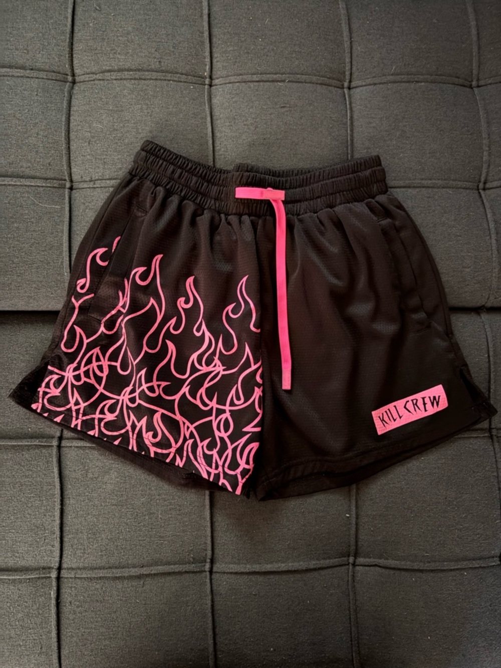 Kill Crew Black Athletic Shorts with Pink Flame Details